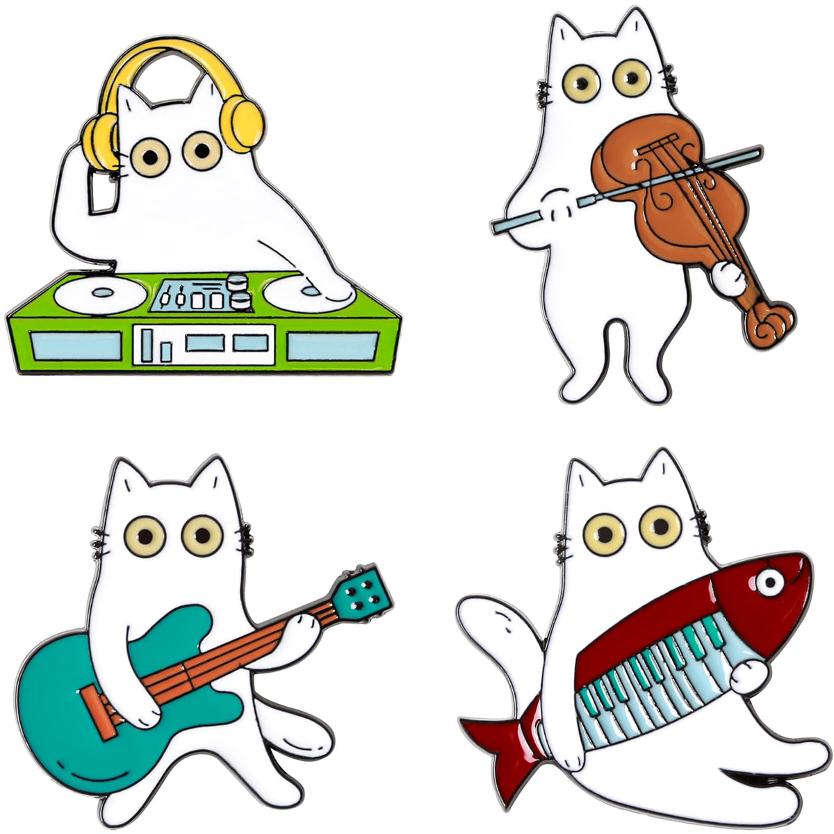 Adorable Anime Animal Pins - 4 Cat Band Lapel Pins for Clothing and Bags